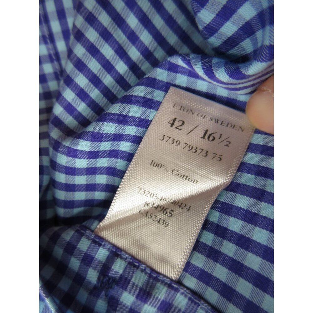 Eton Shirt 16 1/2 Button Down Contemporary gingham Plaid Preppy Large - Picture 10 of 11
